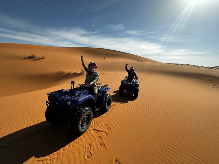 Merzouga Quad Biking -Two riders on quad bikes in desert